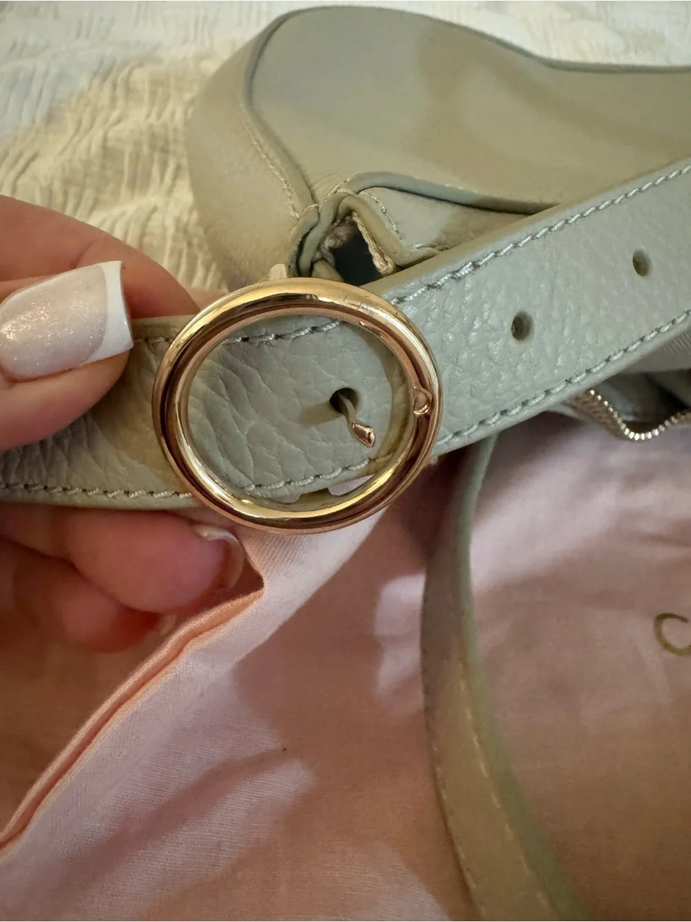 Coccinelle  Italian  Leather Crescent Shoulder Bag in Light Gray
